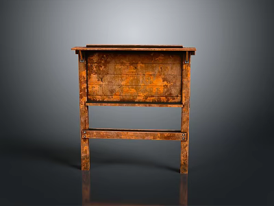 Vintage Wooden Cabinet With Rusty Brown Finish Flat Top And Four Weathered Legs 3d model