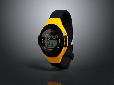 Yellow And Black Digital Wristwatch With Sporty Design And Clear Digital 3d model