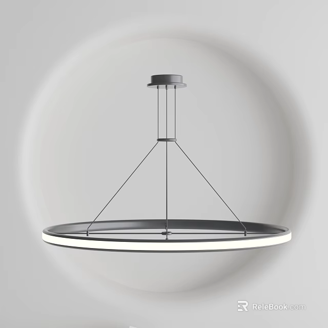 Modern Minimalist Chandelier with Circular Black Metal Frame White LED Light Edge and Suspended Design Structure 3d model 