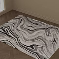 Square Area Rug With Black White Gray Wavy Marble Pattern On Wooden Floor