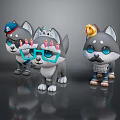 Cute Cartoon Husky Figurines With Party Hats Glasses And Crown Decorations