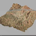 Detailed Terrain Model Featuring Red Rocky Mountains Green Vegetation and Winding Path