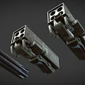 Mechanical Devices Featuring Gray Boxes Yellow Spheres Red Indicators And Black Cylindrical Parts