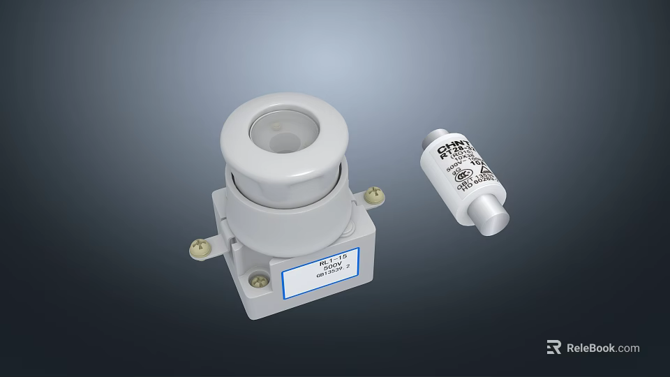 Industrial Electrical White Fuse Holder With Fuse Link Component For Equipment 3d model 