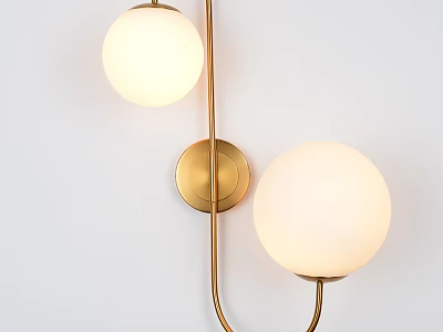 Luxury Modern Wall Lamp With Gold Metal Frame And Two White Spherical Shades 3d model