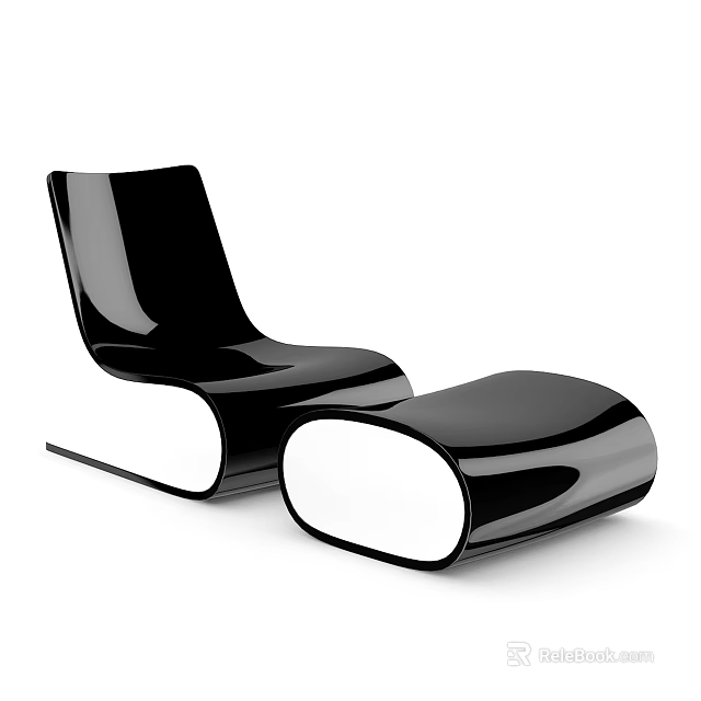 Modern Black Leisure Chair With Sleek Surface And Matching Ottoman For Living Room 3d model 