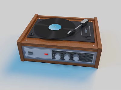 Vintage Wooden Vinyl Record Player Headphone Speaker With Tonearm And Control Knobs 3d model