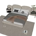 Cozy Double Bed Interior with Beige Headboard Nightstands Plants and Soft Bedding 3d model