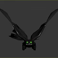 Mythical Black Dragon With Green Glowing Eyes And Spread Wings As Game Movie Character