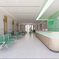 Hospital Triage Area Interior With Green Walls Wooden Reception Desk And Waiting Chairs