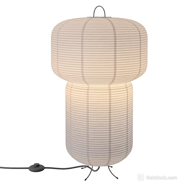 Minimalist White Striped Paper Lantern Style Table Lamp for Elegant Home Lighting 3d model 
