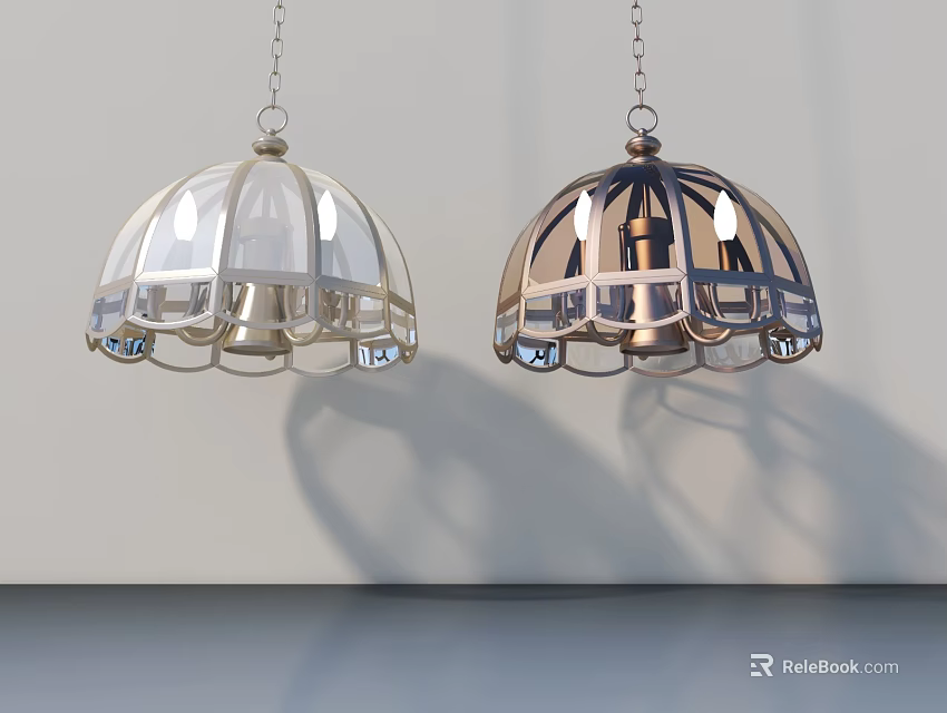 Hinged Doors As Main Feature With Silver Gold Pendant Lights On White Wall 3d model