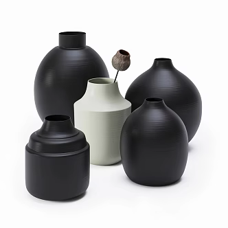 Pottery Pot Combination Black Pottery Pot Vessel Black Quiet Pottery Pot Middle Style Pottery Pot Vase Italian Style Vase New Chinese Style Pottery Pot 3d model