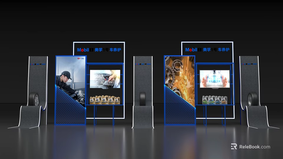 Modern Michelin Tire Display Showcase With Illuminated Stands And Product Screens 3d model 