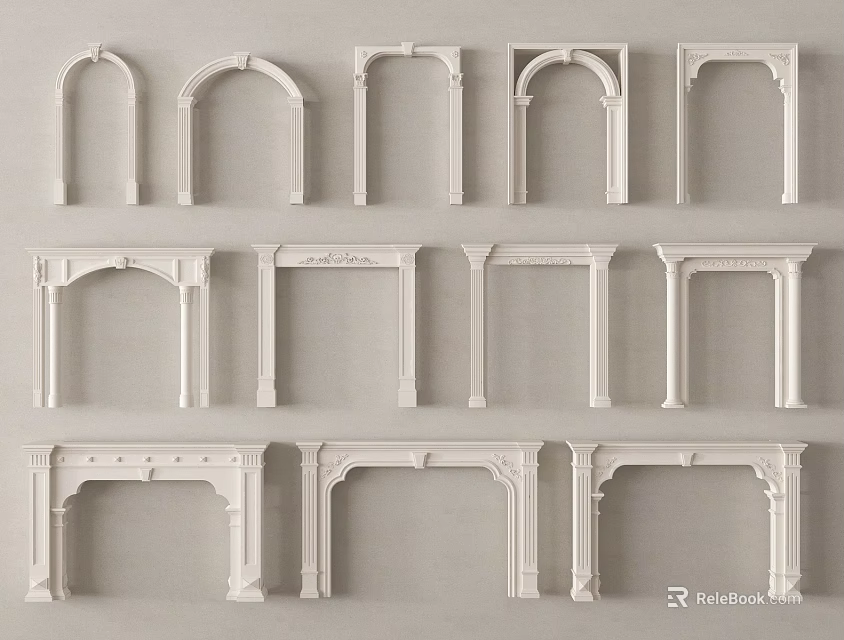 Architectural Components With Different Styles of White Decorative Arches And Frames 3d model