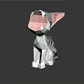 Low Poly Tiger Figurine With Open Mouth Pink Interior And Black White Stripes