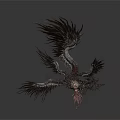 Mythical Black Feathered Creature with Spread Wings Intricate Mechanical Structure in Dynamic Flying Pose