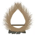 Garden Decor Woven Straw Teardrop Shaped Structure With Wooden Shelf Supported by Stone Base