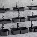 Various Black Kitchen Sinks With Faucets In Different Styles On 3d model