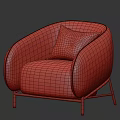 Burgundy Single Sofa With Round Armrests Velvet Fabric And Black Metal Legs