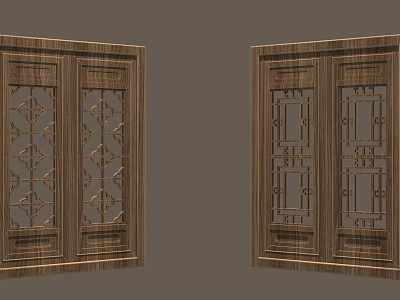 Double Traditional Wooden Doors With Intricate Carved Designs And Glass Panels 3d model