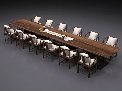 Solid Wood Tea Table And Matching Chairs With White Cushions 3d model