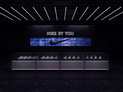 Nike By You Sneaker Display Showcase With Illuminated Screen And Shoe Counters 3d model