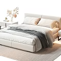 Modern Double Bed With Soft Linens Nightstands And Decorative Items On Rug