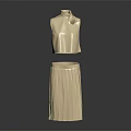 Elegant Beige High Neck Sleeveless Top And Pleated Skirt Fashion Outfit