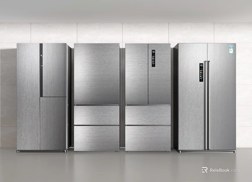 Modern Silver Stainless Steel Refrigerators with Sleek Design Lined Up in a Row 3d model 