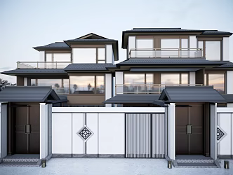 New Chinese-style Double-family Villa Laminates Courtyard 3d model