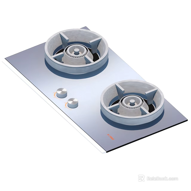 Modern Gas Cooktop With Two Burners Control Knobs And Silver Panel Design 3d model 