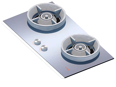 Modern Gas Cooktop With Two Burners Control Knobs And Silver Panel Design 3d model