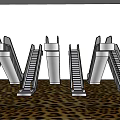 Modern Stairs With Blue Handrails Metal Steps Central White Column And Leopard Print Floor