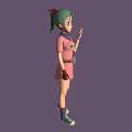 Cartoon Character With Green Hair Pink BUIMA Dress Purple Scarf And Waving Hand