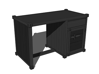 Black Office Desk with Drawers and Cabinet in Simple Modern Design 3d model