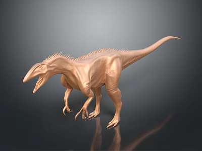 Golden Dinosaur Model Standing On Dark Background With Shiny Reflection 3d model