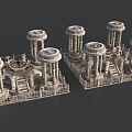 Cartoon Scene With Ancient Style Stone Pillars Circular Tops Railings And Steps Design