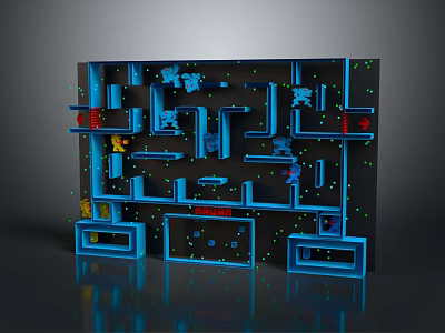3D Maze Structure With Blue Frame Multiple Pathways And Colored Blocks 3d model
