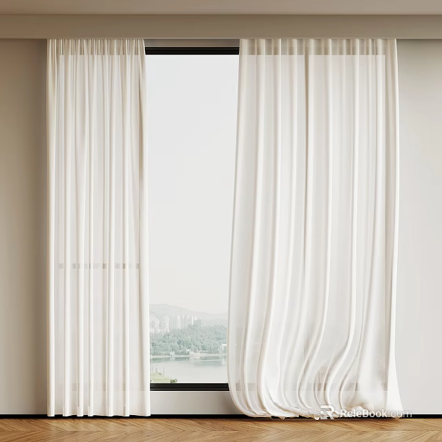 White Sheer Curtains For Window With Lightweight Fabric And Natural View 3d model 