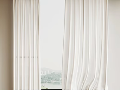 White Sheer Curtains For Window With Lightweight Fabric And Natural View 3d model