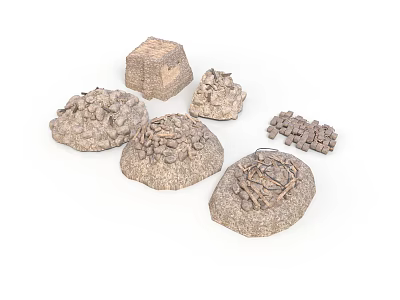 Wood and Stone Natural Textured Pieces With Various Shaped Blocks And Decorative Elements 3d model