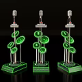 Window Display with Three Decorative Microphone Stands Green Glowing Circles and Base 3d model