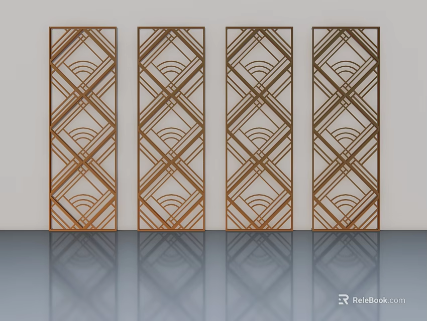 Decorative Hinged Doors With Intricate Geometric Patterns Brass Finish For Modern Interior Design 3d model
