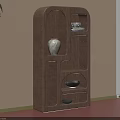 Wooden Shelf With Compartments Holding Vase Bowl And Plant On Wooden Floor By Beige Wall