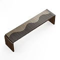 Modern Wooden Public Bench With Wavy Striped Seat And Sleek Structure