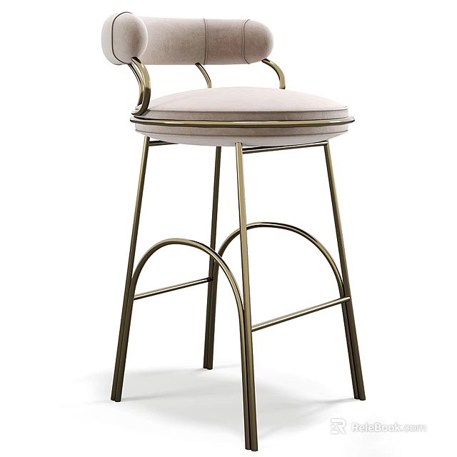 Modern Bar Stool With Gold Metal Frame Curved Design And Light Padded Seat 3d model 