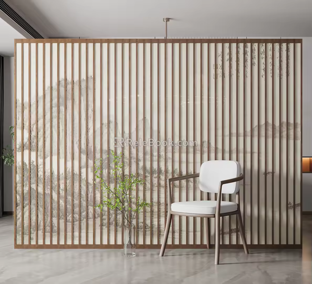 New Chinese-style screen background wall partition screen 3d model