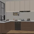 Modern Kitchen Interior With White Upper Cabinets Wooden Lower Countertop And Appliances