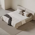 Modern Double Bed With White Sheets Gray Pillows And Light Gray Area Rug 3d model